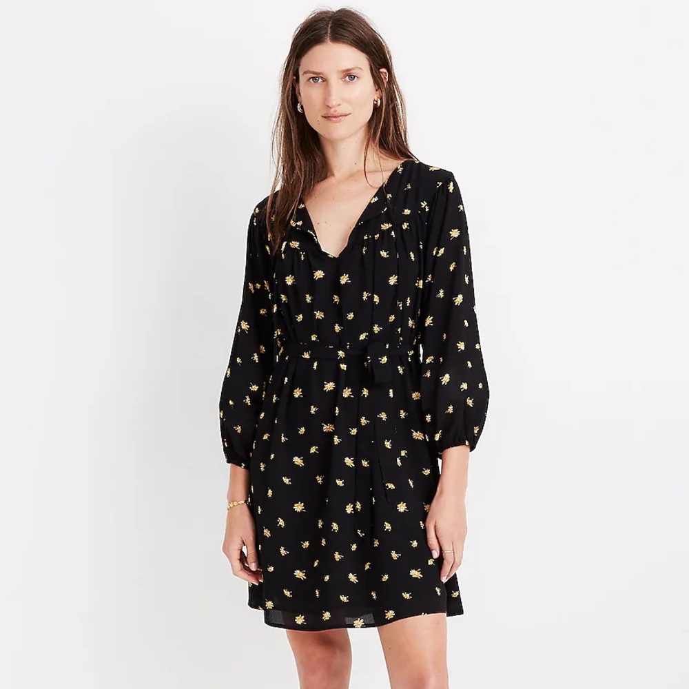Madewell Tie-Waist Mini Dress in French Daisies Size XXS
